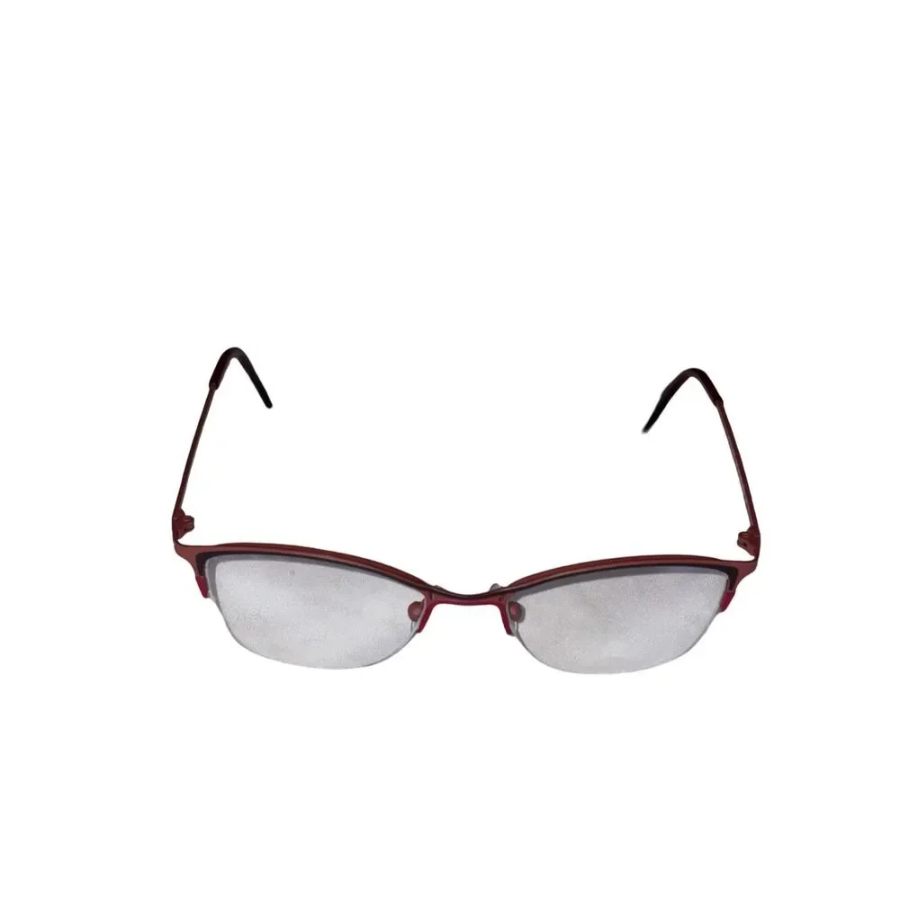 C-Zone Semi-Rimless Cat-Eye Eyeglasses Wine Red Stainless Steel Half-Rim Frames
